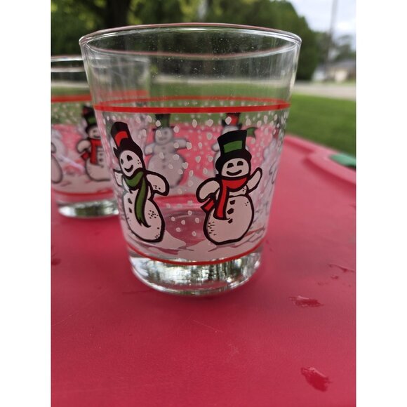 Vintage Libbey Dancing Snowmen Lowball Glasses Holiday Tumblers 12 oz Set 2 - Picture 7 of 8